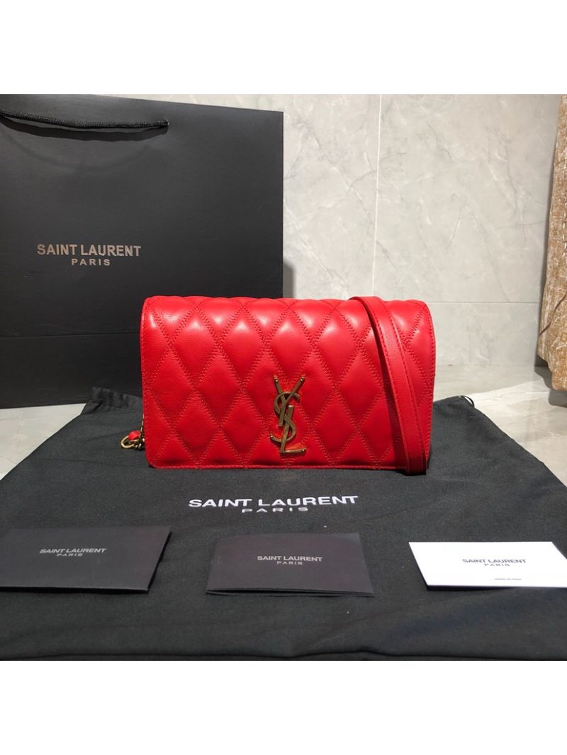 Saint Laurent YSL Angie Chain Bag In Diamond-quilted Lambskin 568906 Red
