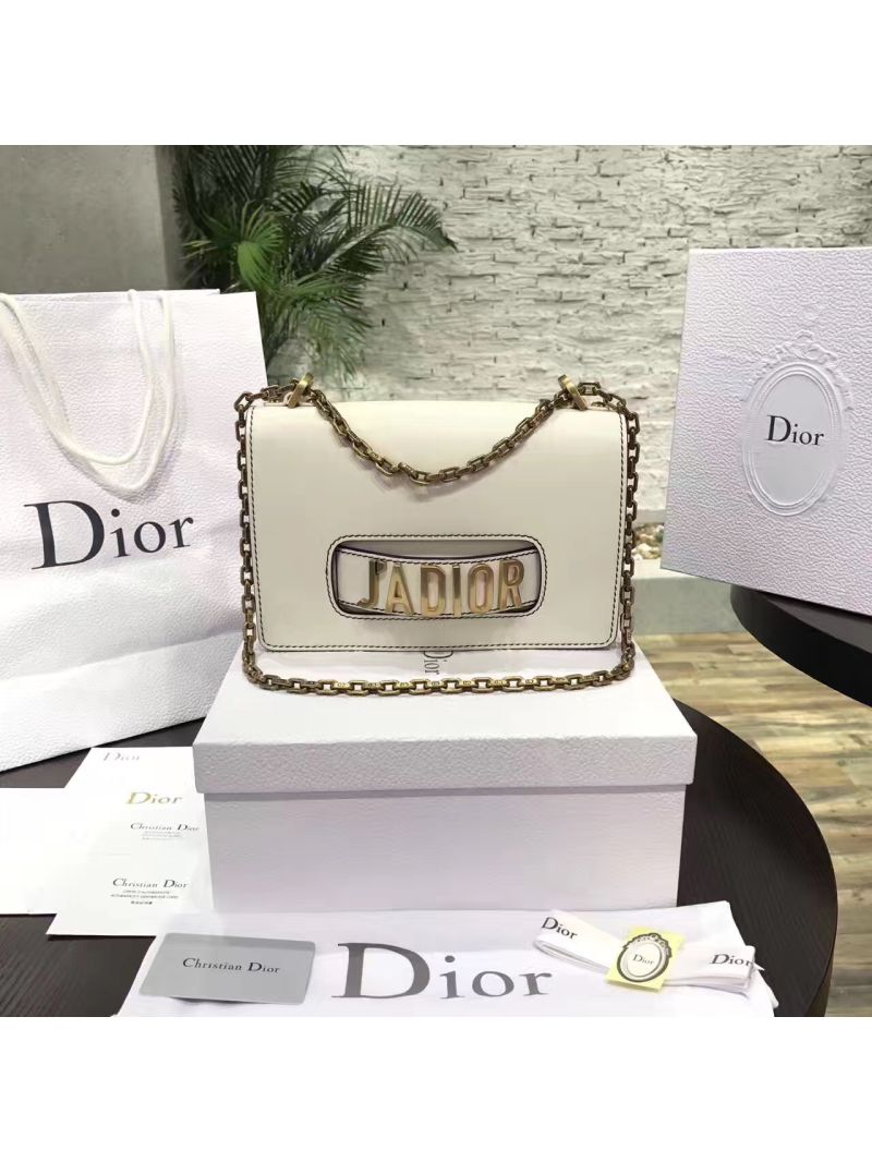 Dior J'ADIOR Flap Bag With Chain in Calfskin White
