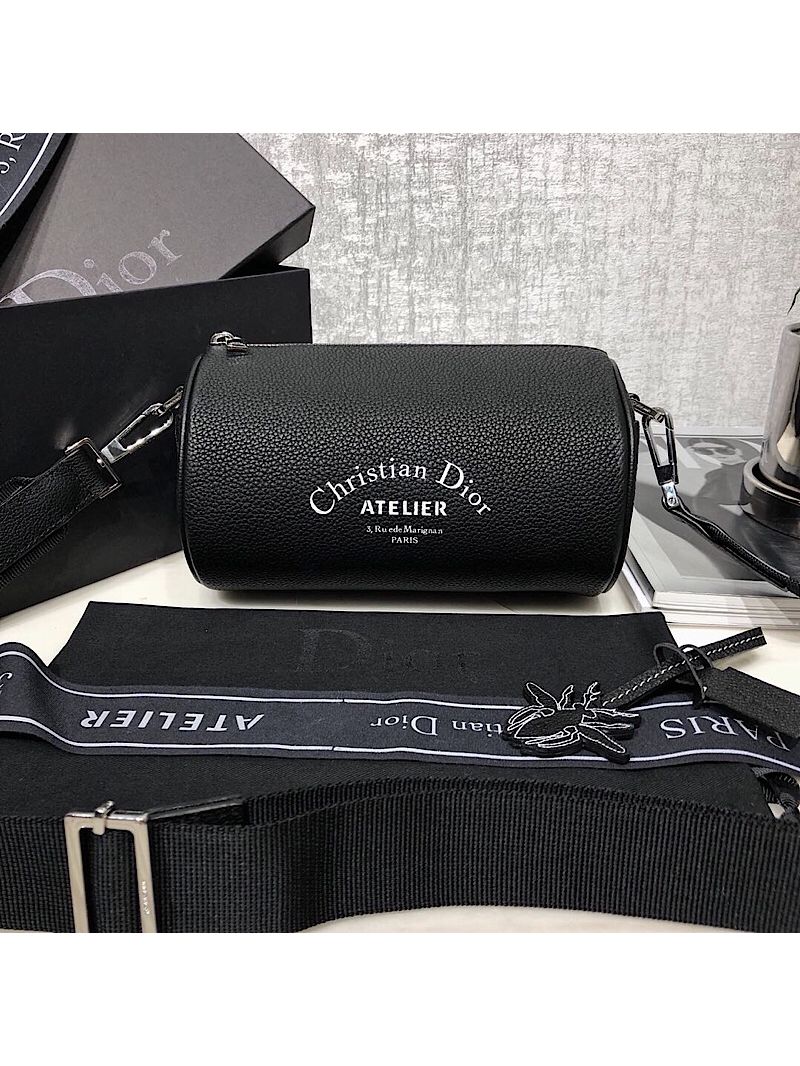 Dior Black Grained Calfskin "Roller" Pouch With "Atelier" Print