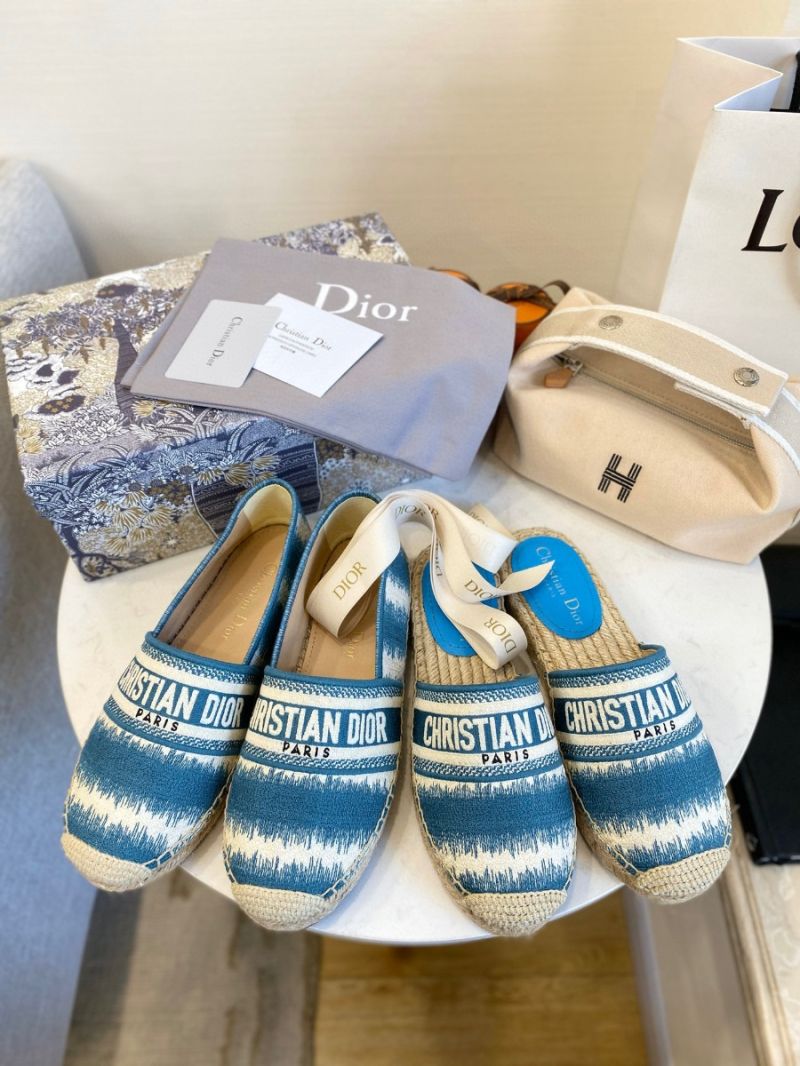 Dior Granville Mule Ocean Blue D-Stripes Embroidered Cotton KDB602