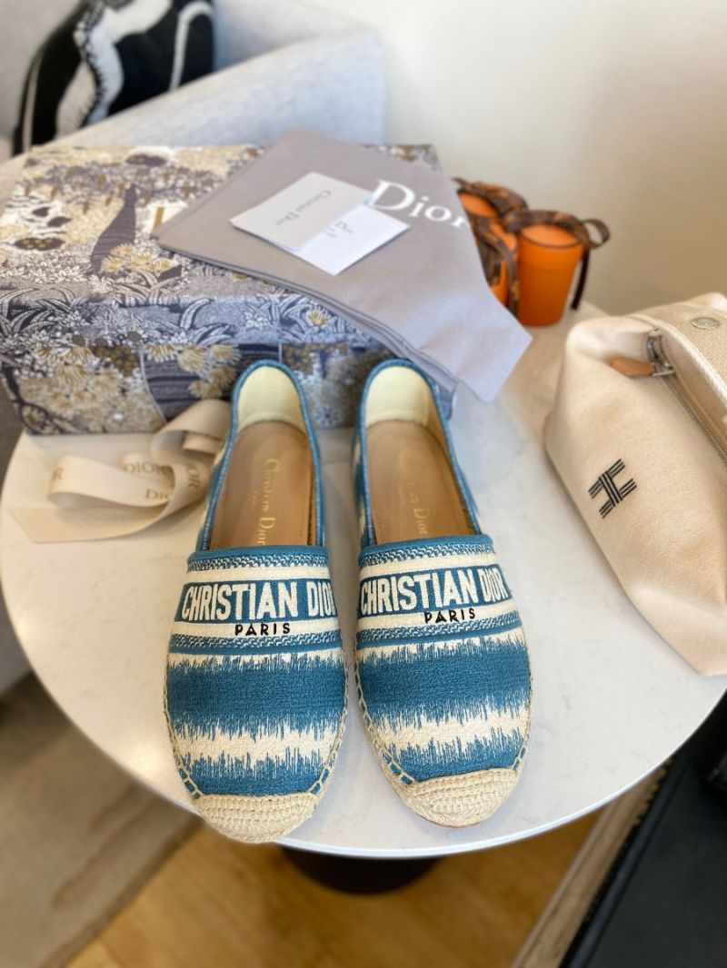 Dior Granville Espadrille Deep Ocean Blue D-Stripes Embroidered Cotton KDB585