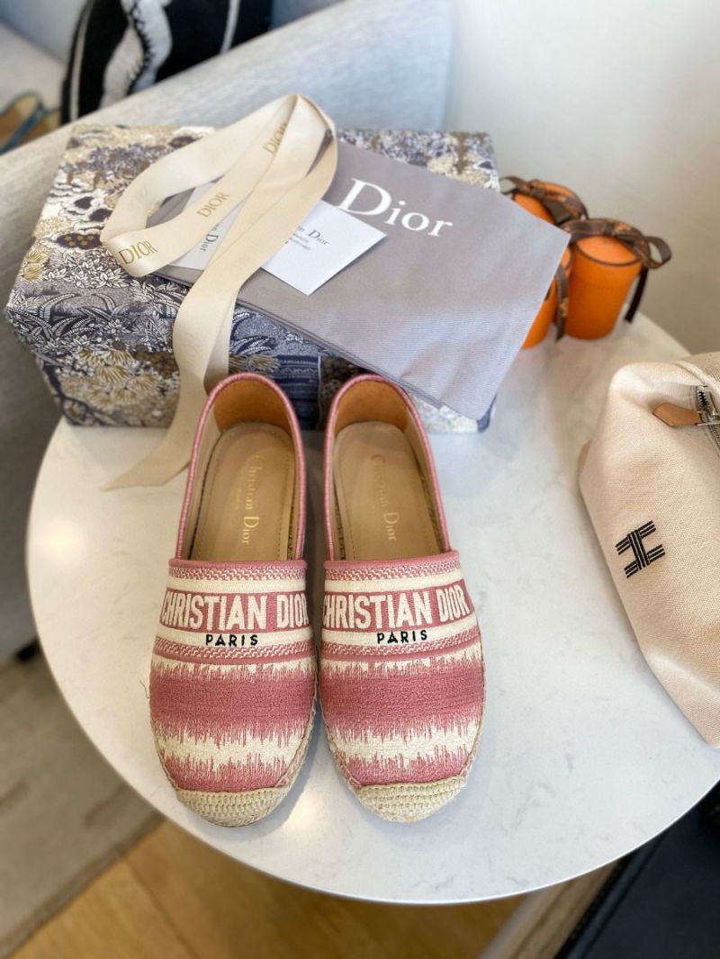 Dior Granville Espadrille Dark Nude D-Stripes Embroidered Cotton KDB585