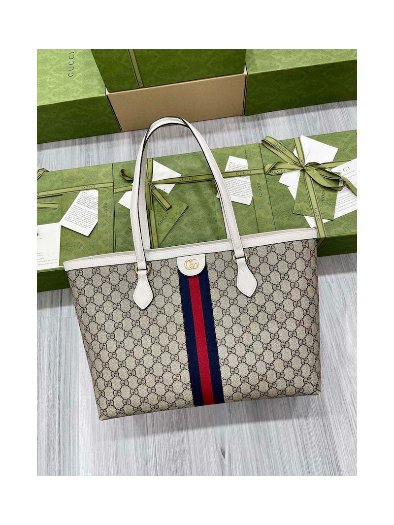 Gucci Ophidia GG Medium Tote 631685 Supreme Canvas White