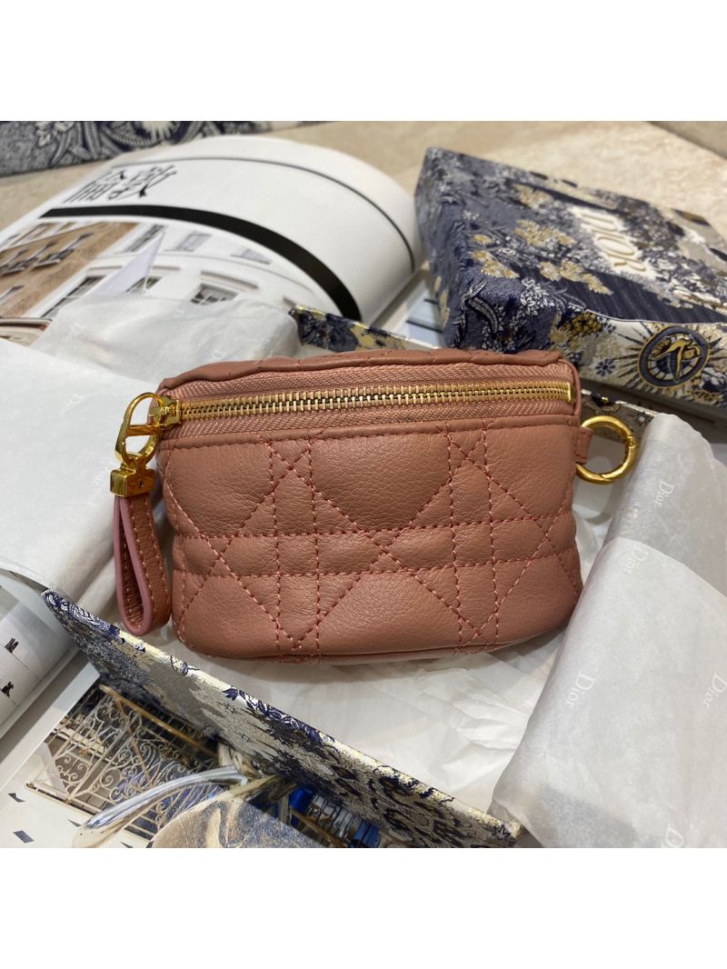 Dior Caro Detachable Half-Moon Coin Purse in Dark Nude Cannage Supple Calfskin S5033