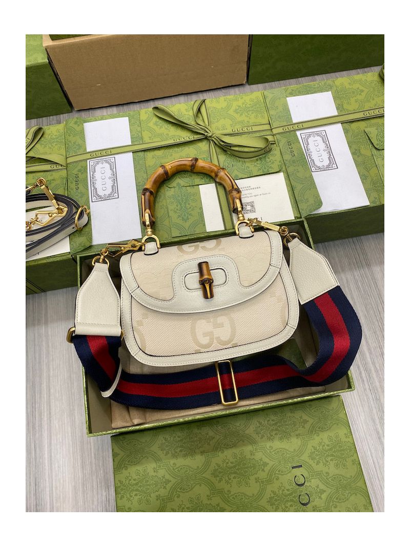 Gucci Bamboo 1947 Small Bag Off-white and ivory jumbo GG canvas 675797 Ivory