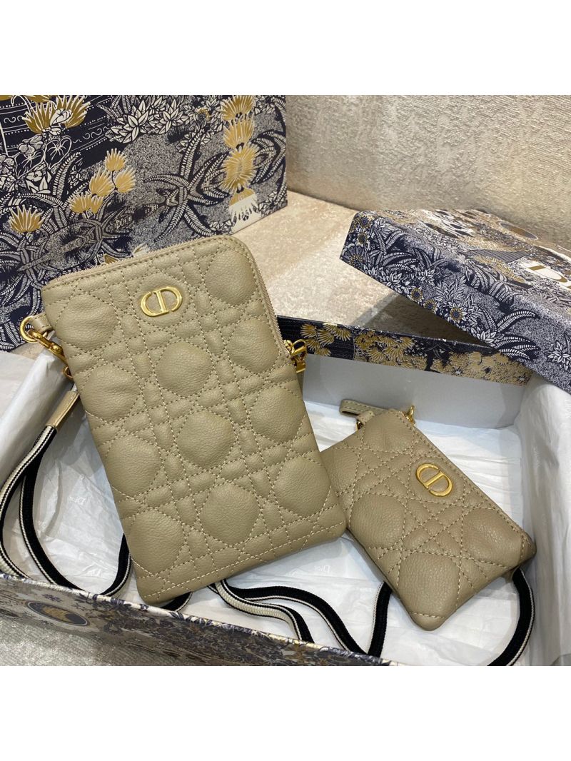Dior Caro Multifunctional Pouch Beige Supple Cannage Calfskin S5036