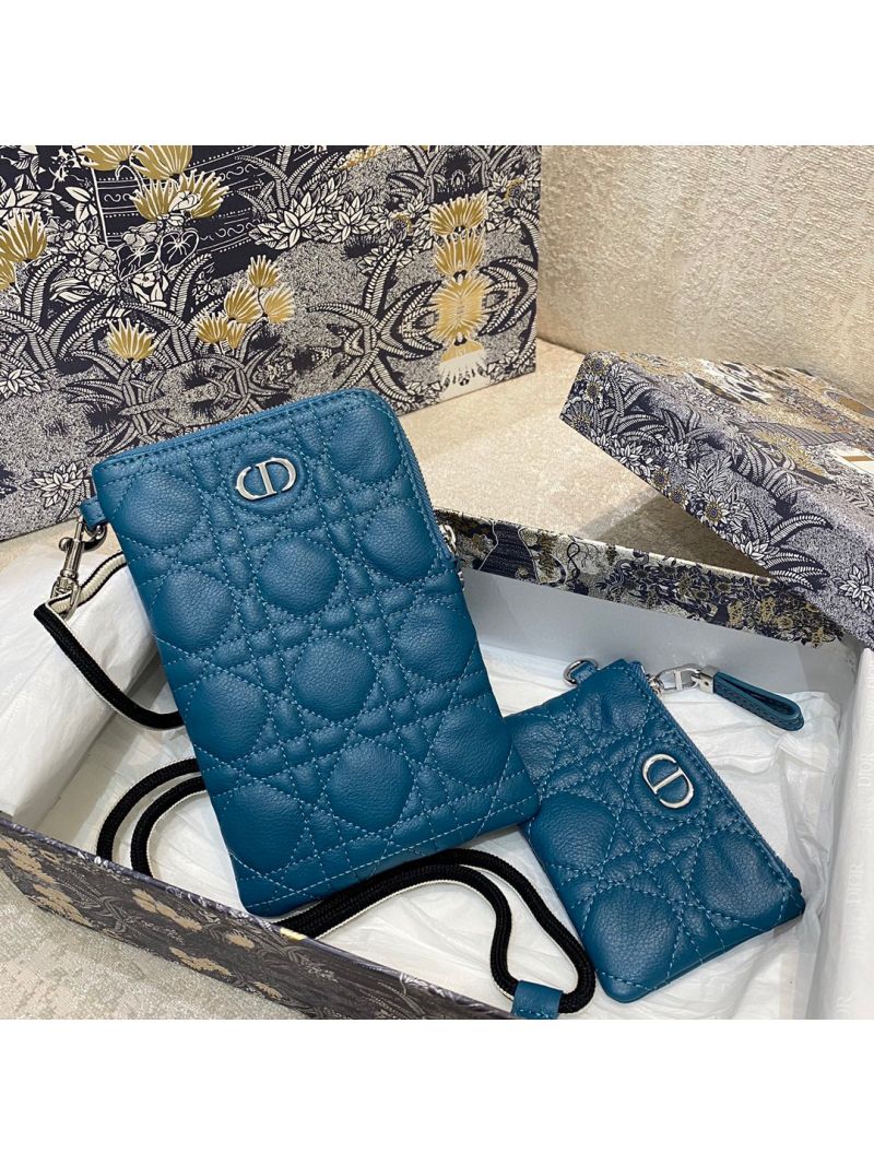 Dior Caro Multifunctional Pouch Ocean Blue Supple Cannage Calfskin S5036