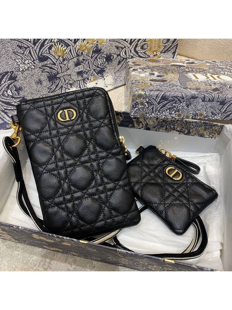 Dior Caro Multifunctional Pouch Black Supple Cannage Calfskin S5036