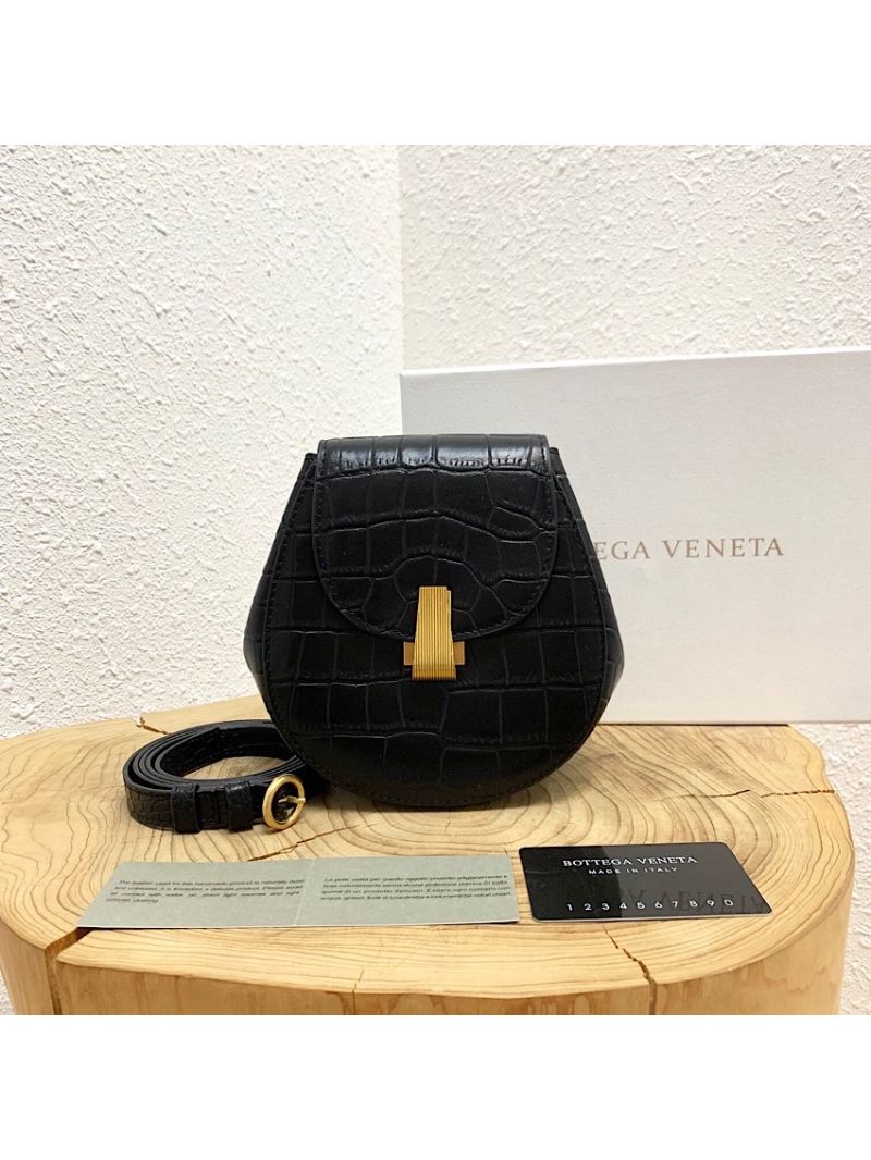 Bottega Veneta Rounded Belt Bag 576643 with Croc Embossed Black