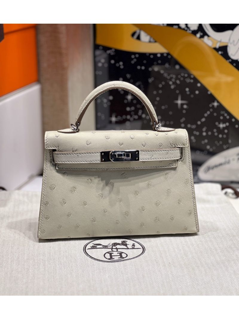 Hermès Mini Kelly Sellier II 20 in Ostrich Leather Beton