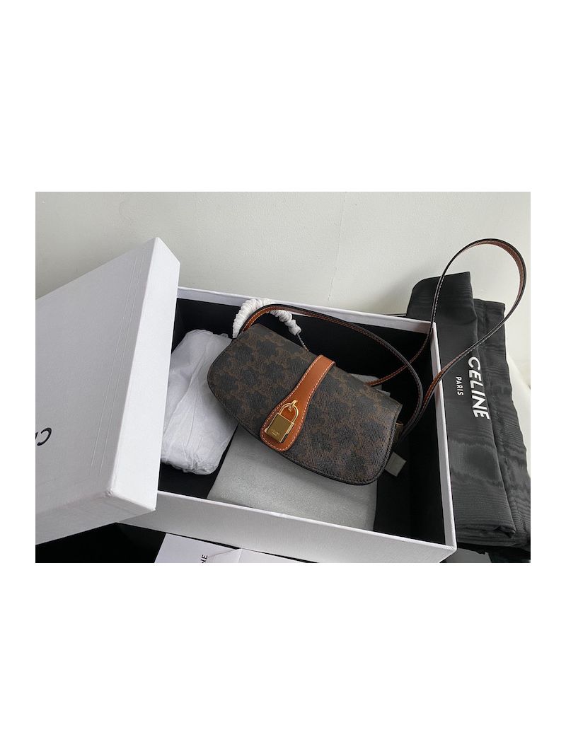 Celine Clutch On Strap In Triomphe Canvas 10I593 Tan