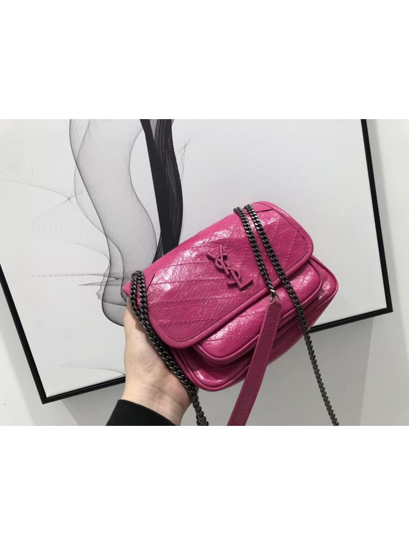 YSL Saint Laurent Niki Baby In Crinkled Vintage Leather 533037 Rosy Pink