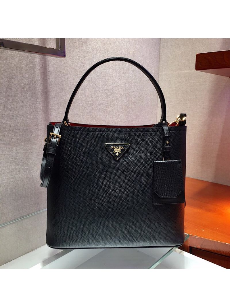 Prada Panier Saffiano Leather Bag 1BA211 Black
