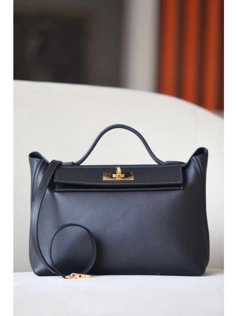Hermes 24/24 Kelly Slouchy Swift & Togo Leather Black