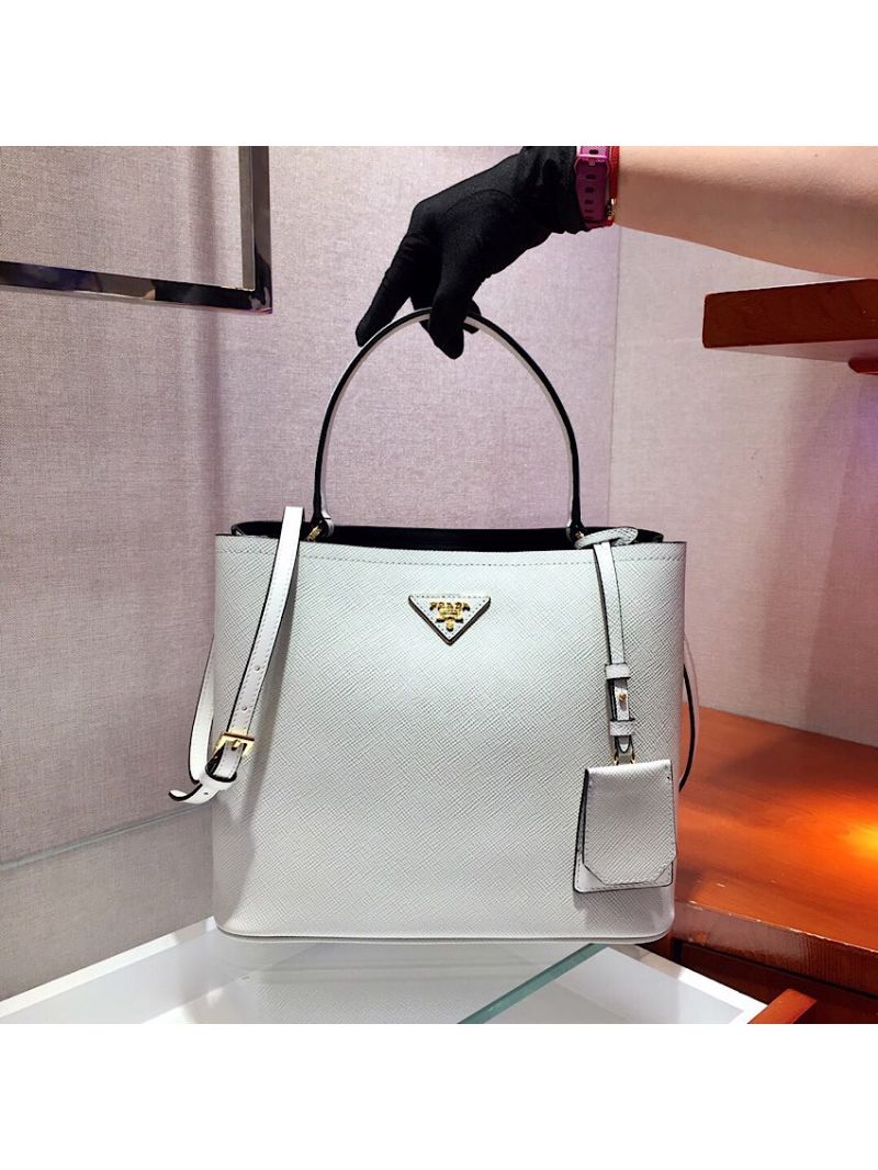 Prada Panier Saffiano Leather Bag 1BA211 White