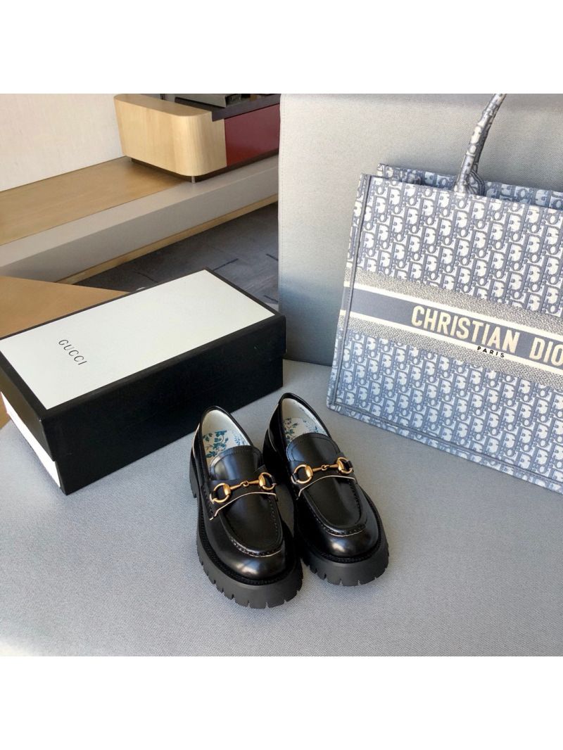 Gucci Leather Lug Sole Horsebit Loafer 577236 Black
