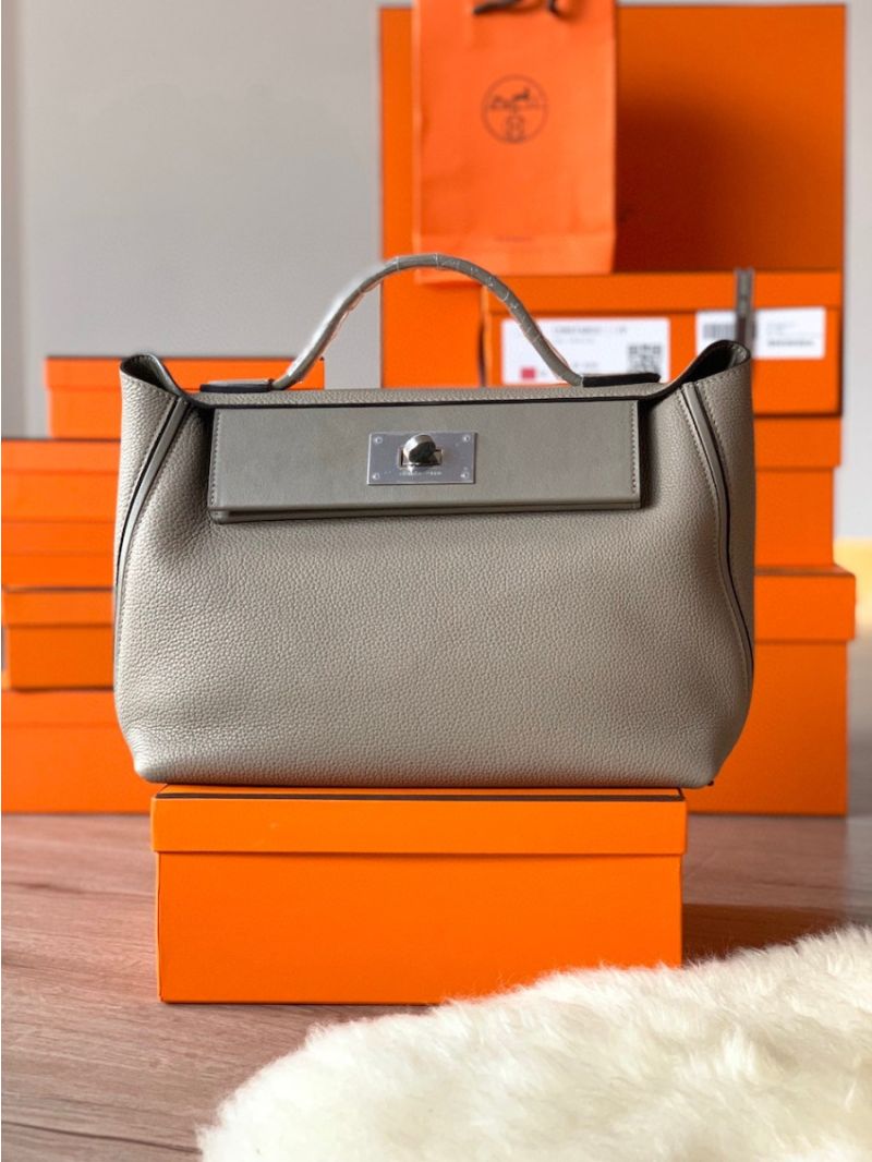Hermes 24/24 Kelly Slouchy Swift & Togo Leather Gris Asphalt