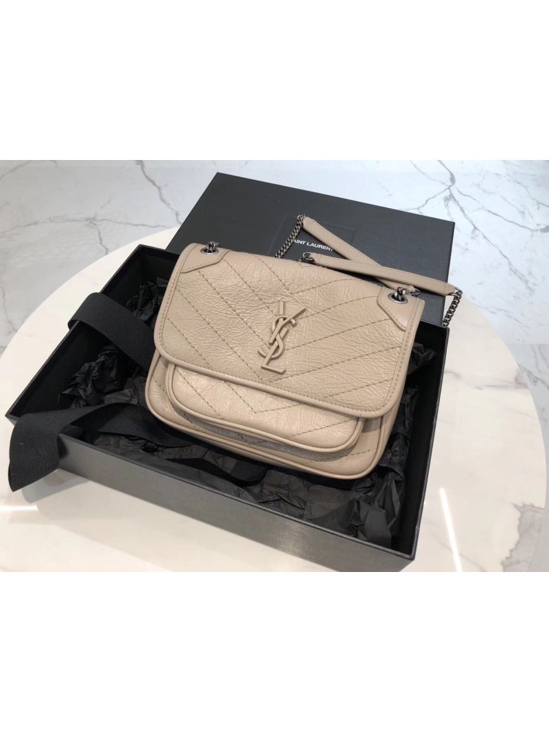 YSL Saint Laurent Niki Baby In Crinkled Vintage Leather 533037 Light Natural