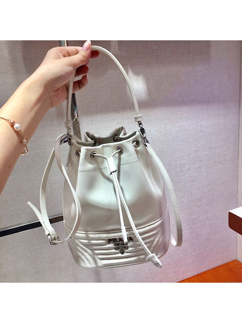 Prada Leather Diagrammed Bucket bag 1bh038 White