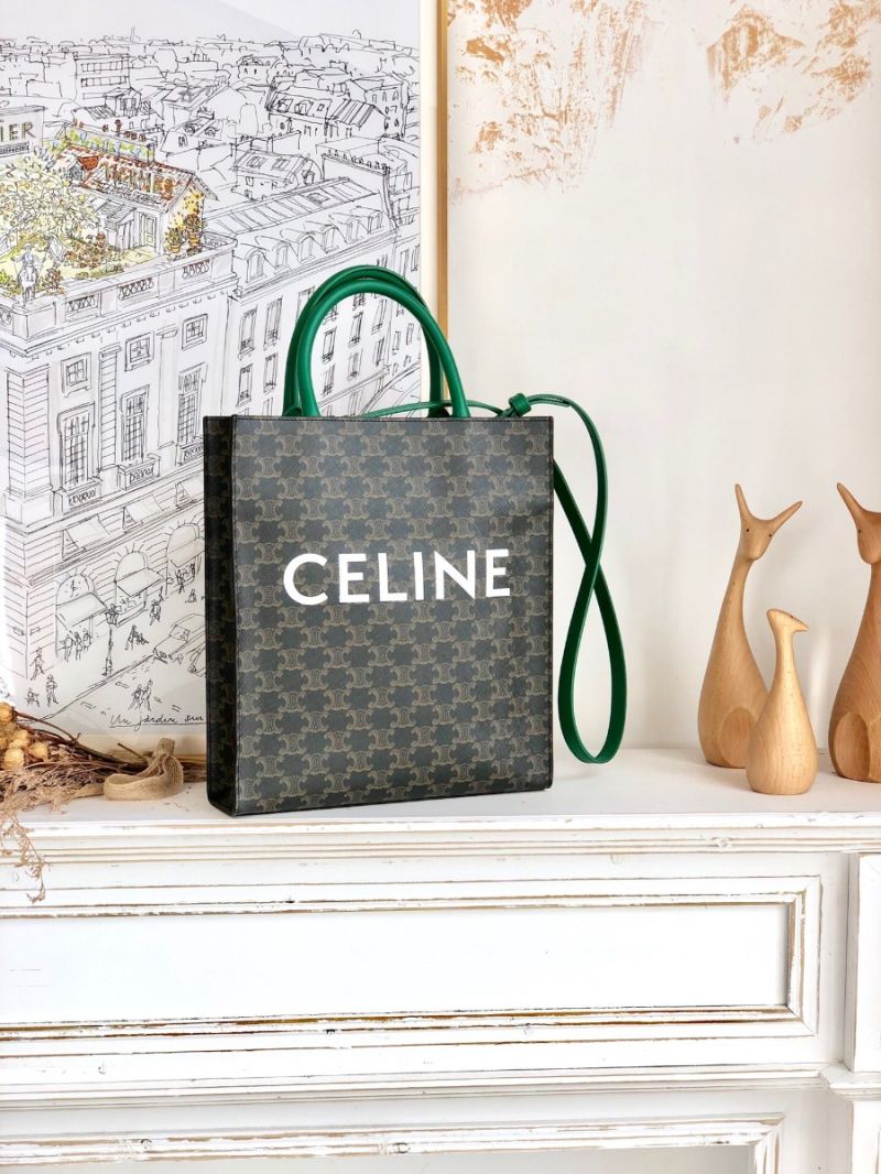 Celine Small Cabas Vertical In Triomphe Canvas 191542 Green