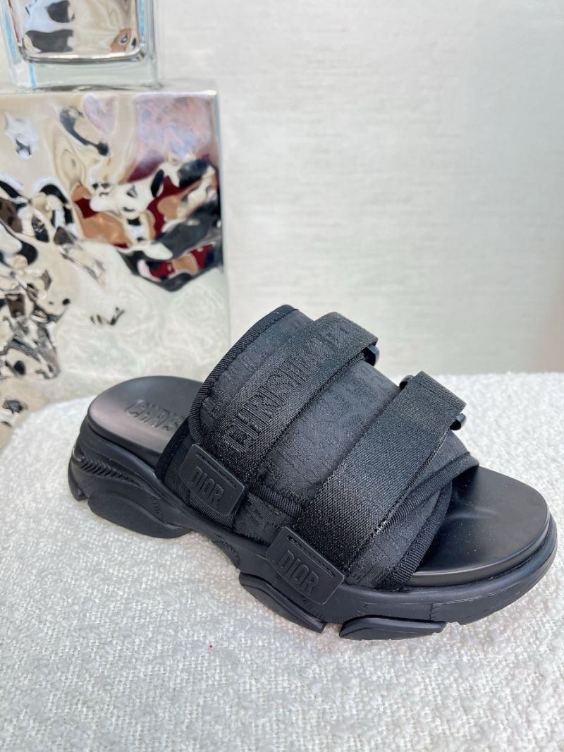 Dior D-Wander Mules Camouflage Technical Fabric Sandals Oblique Black