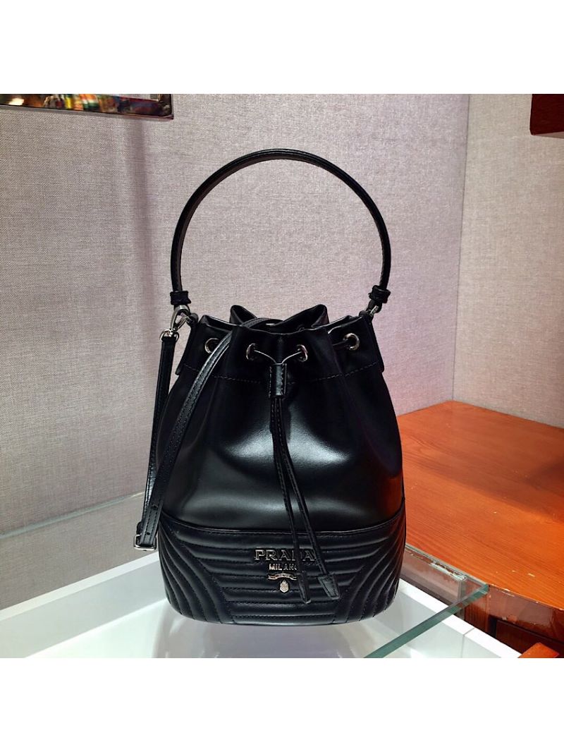 Prada Leather Diagrammed Bucket bag 1bh038 Black