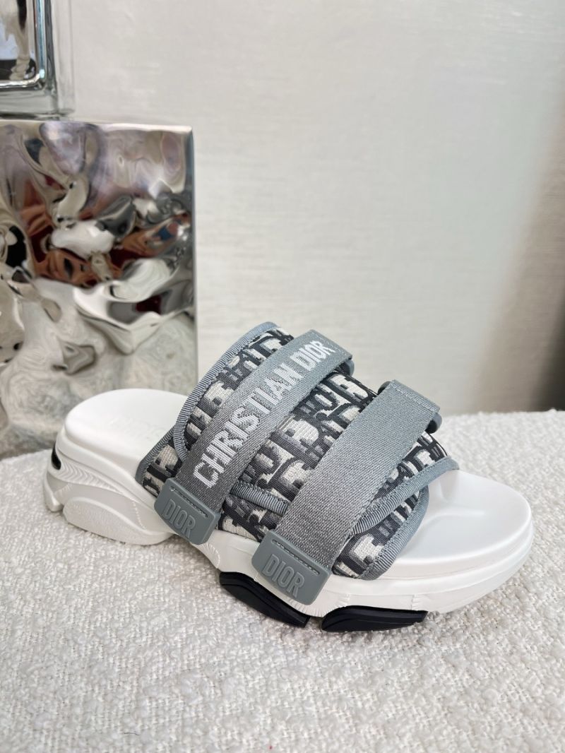 Dior D-Wander Mules Camouflage Technical Fabric Sandals Oblique Grey
