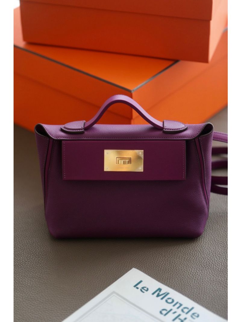 Hermes 24/24 - 21 Bag Evercolor with Swift Calfskin in Rose Purple