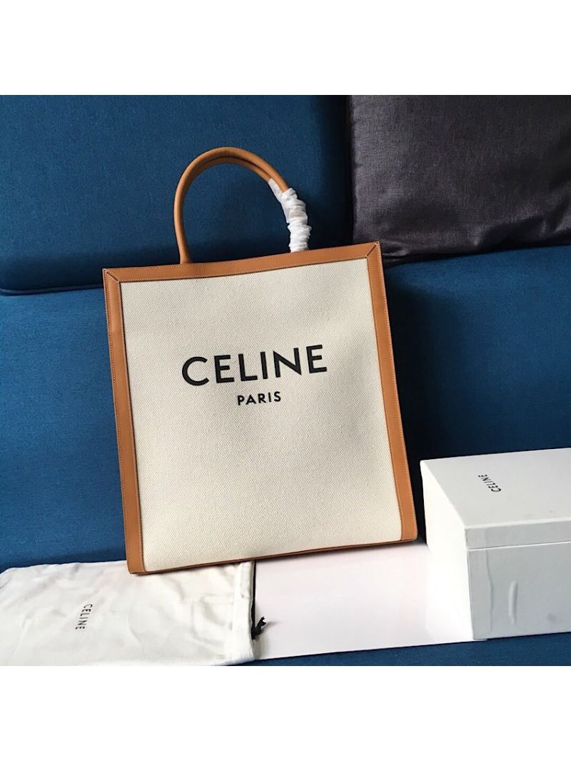 Celine Vertical Cabas Bag In Canvas With Print And Calfskin 190402