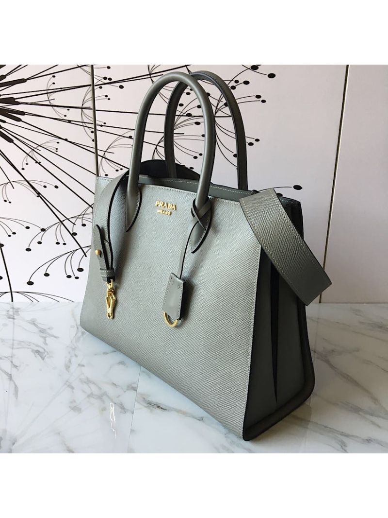 Prada Bibliothèque Saffiano Leather Bag 1BA153 Grey