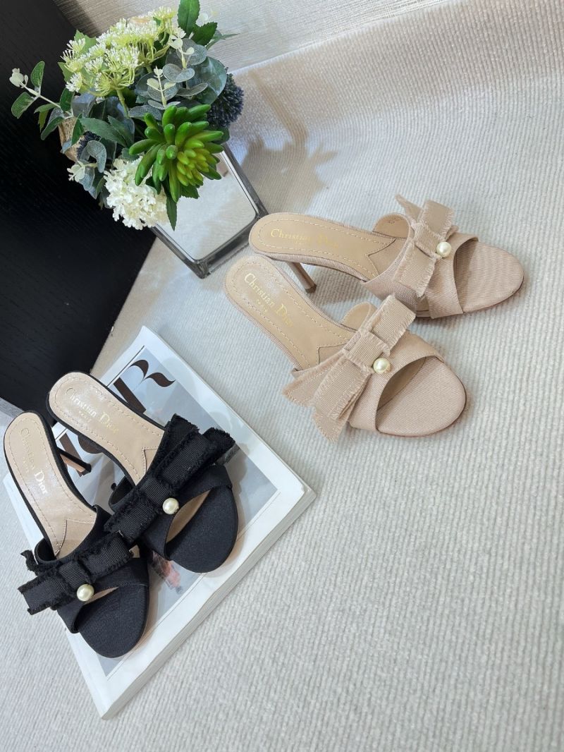 Dior Adiorable Heeled Slide Fringed Grosgrain KCO089 Black