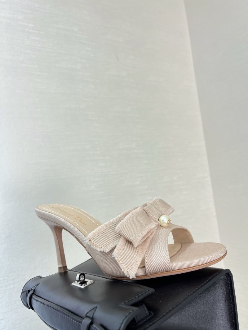 Dior Adiorable Heeled Slide Fringed Grosgrain KCO089 Beige