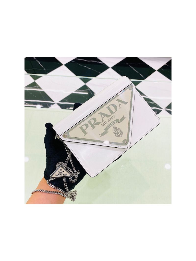 Prada Brushed Leather Shoulder Bag 1BH189 White