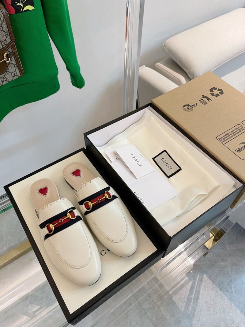 Gucci Princetown Leather Slipper White with Web 629084