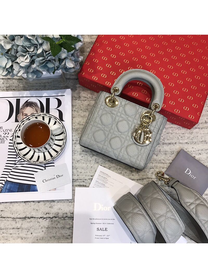 Dior Mini Lady Dior in Grained Calfskin Grey