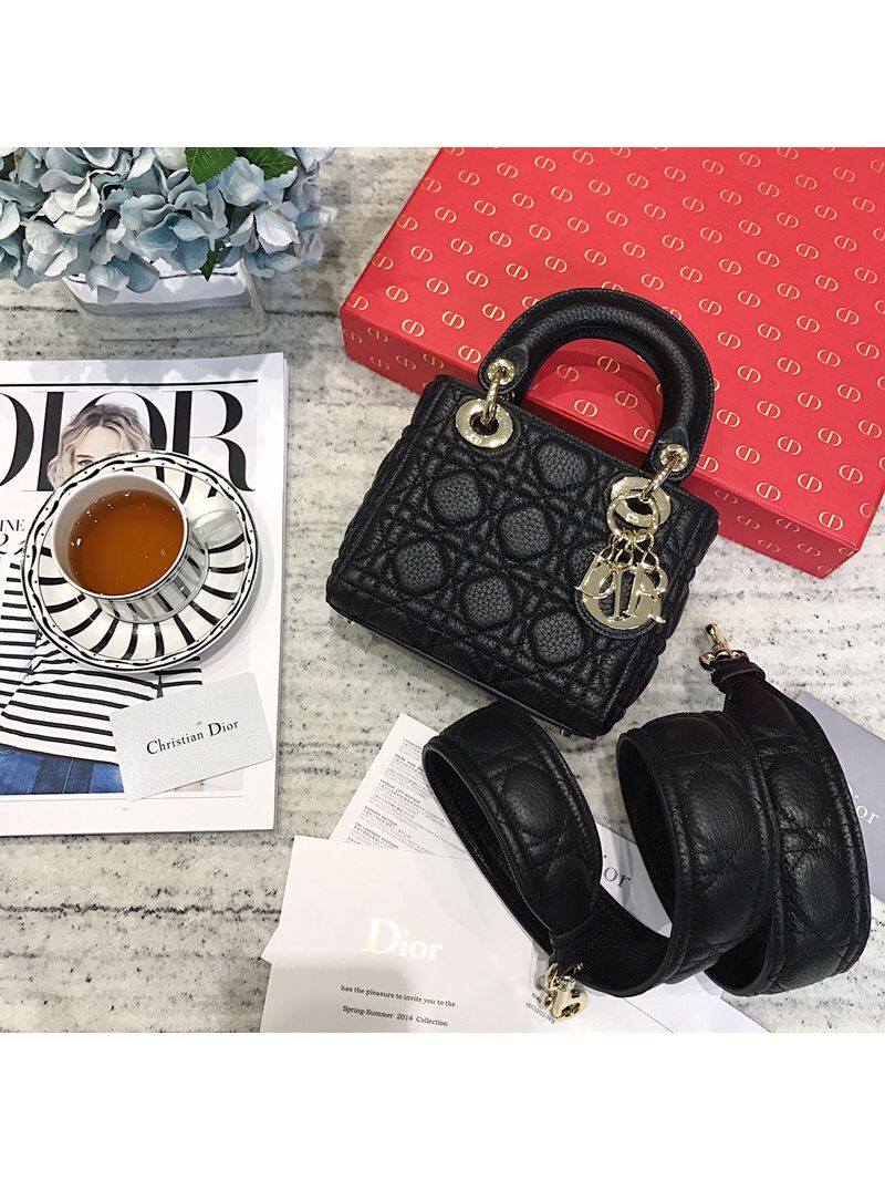 Dior Mini Lady Dior in Grained Calfskin Black