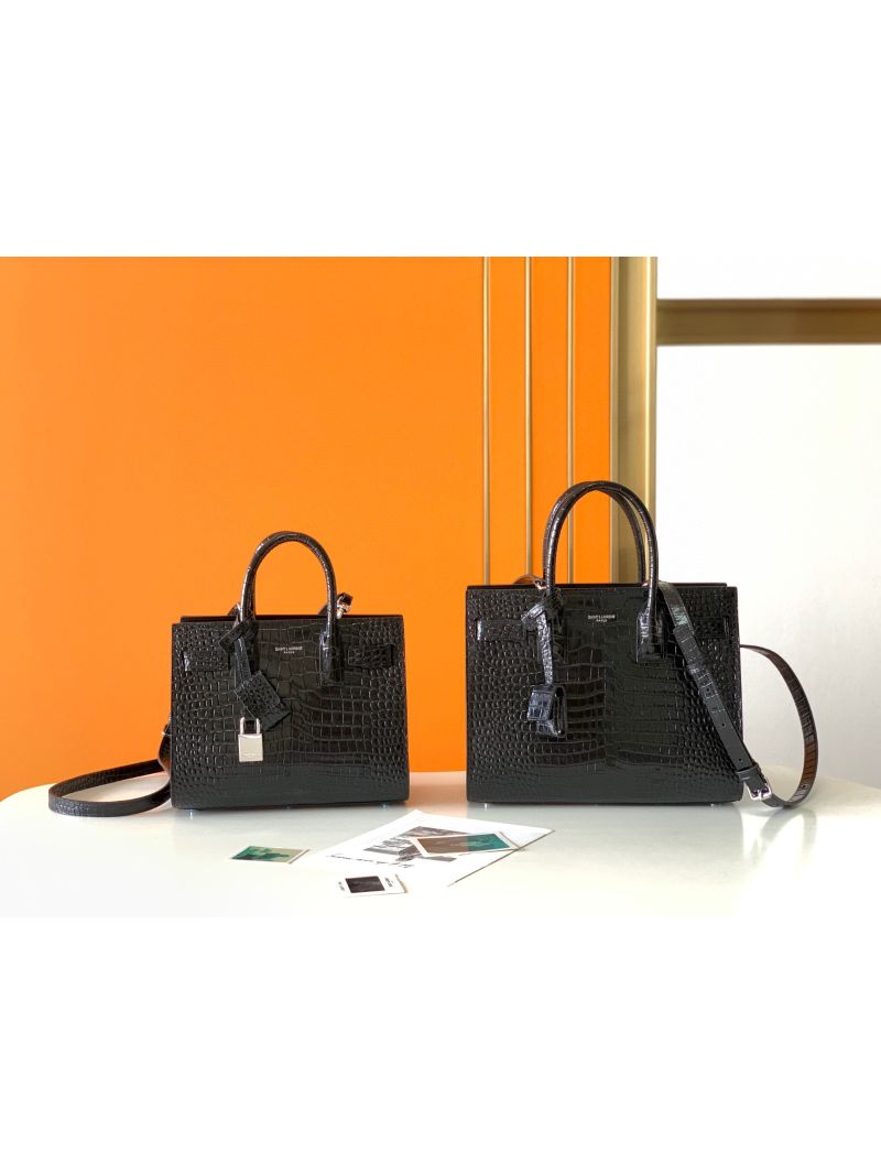 YSL Saint Laurent Classic Sac De Jour Baby Nano In Embossed  Crocodile Shiny Leather 421863 Black