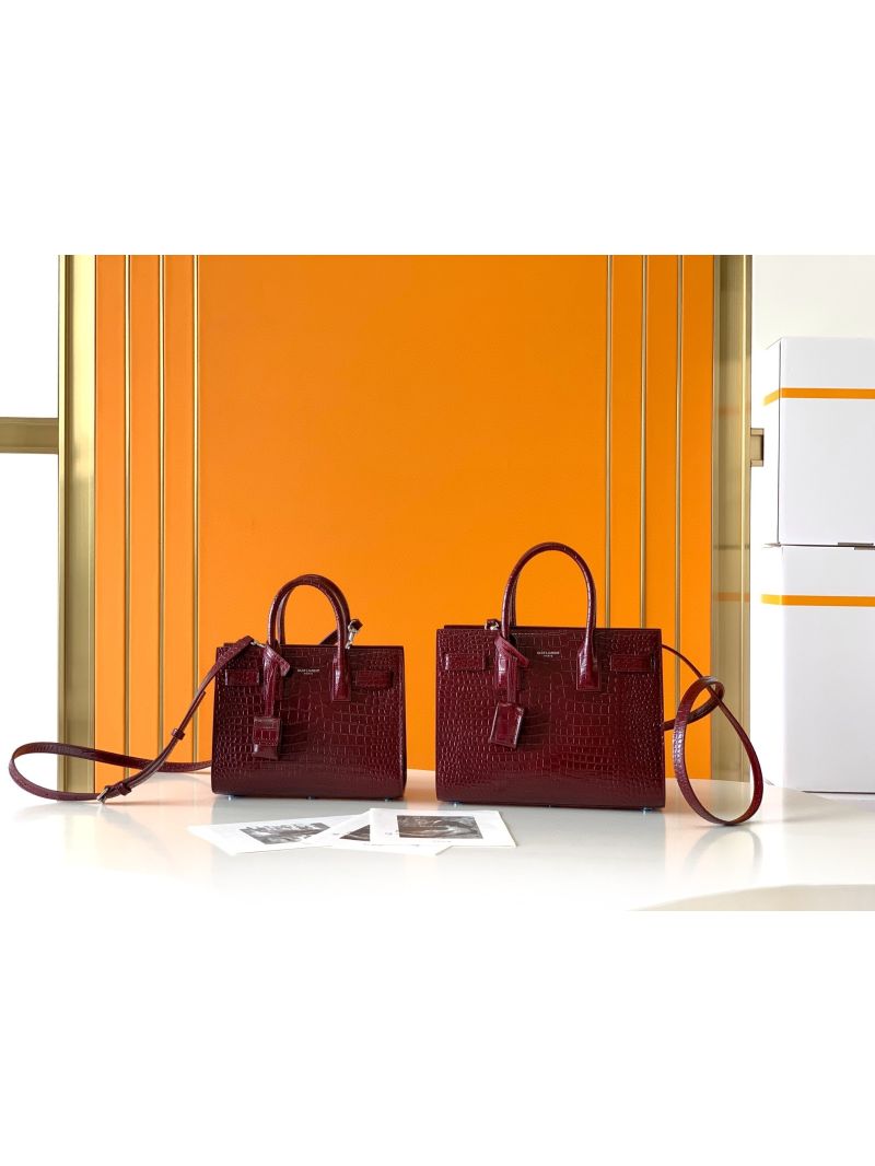 YSL Saint Laurent Classic Sac De Jour Baby Nano In Embossed Crocodile Shiny Leather 421863 Burgundy