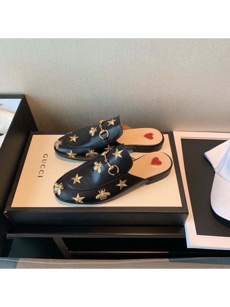 Gucci Princetown Embroidered Leather Slipper 505268 Black
