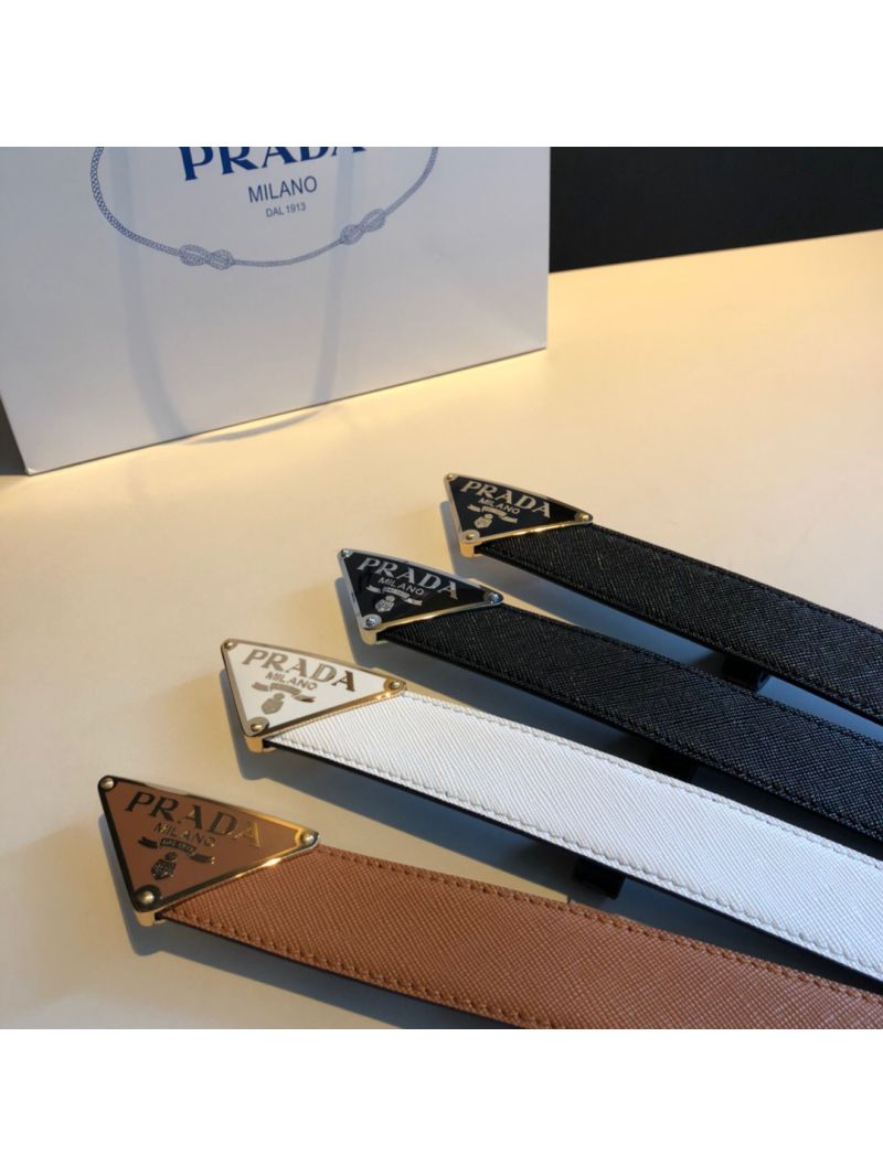 Prada Saffiano Leather Belt w Enameled Traingle Logo 2CM217