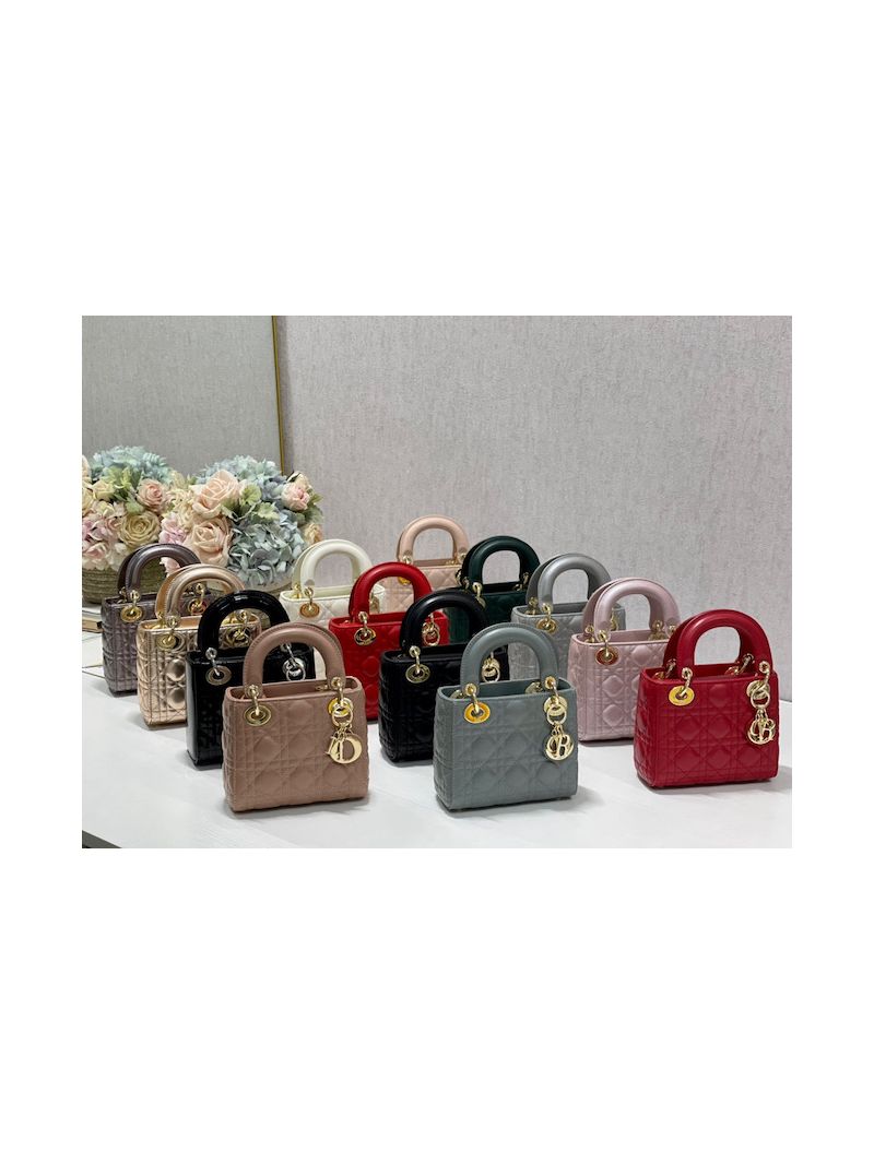 Dior Quilted White Lambskin Leather Mini Lady Dior Bag