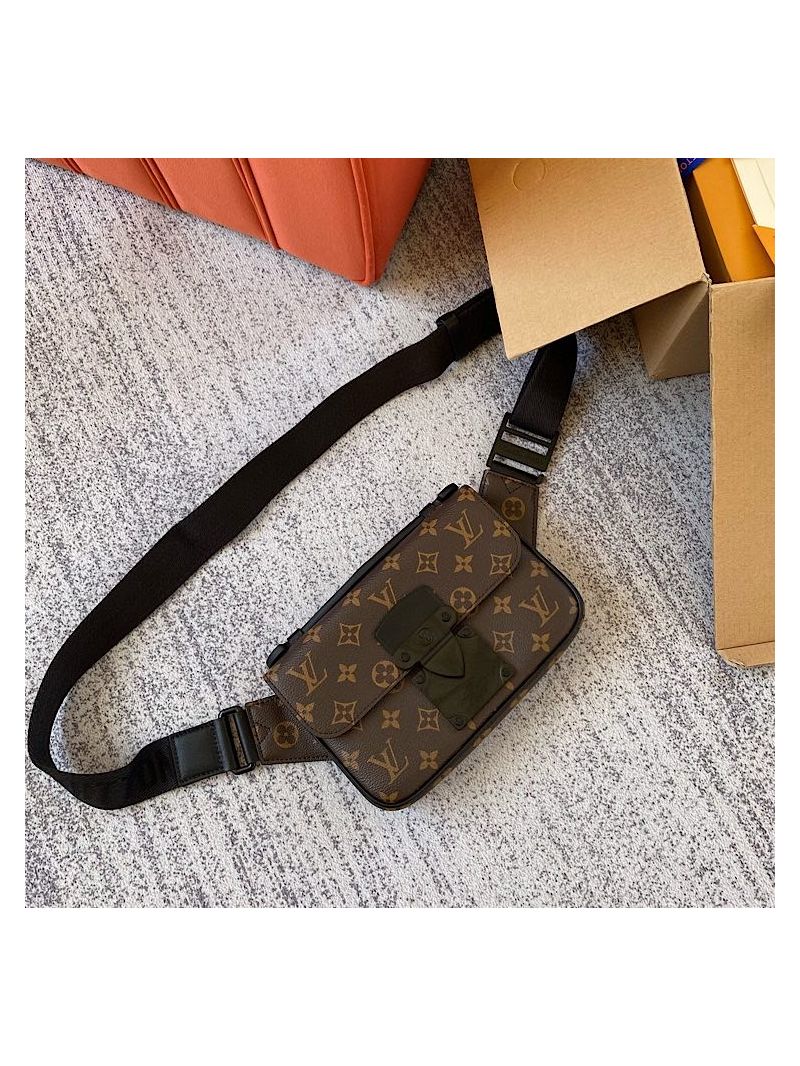Louis Vuitton LV S Lock Sling Bag M45864 Monogram Macassar Black