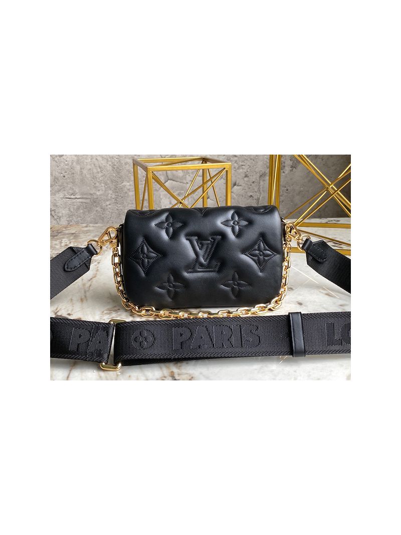 Louis Vuitton LV Wallet On Strap Bubblegram M81399 Black