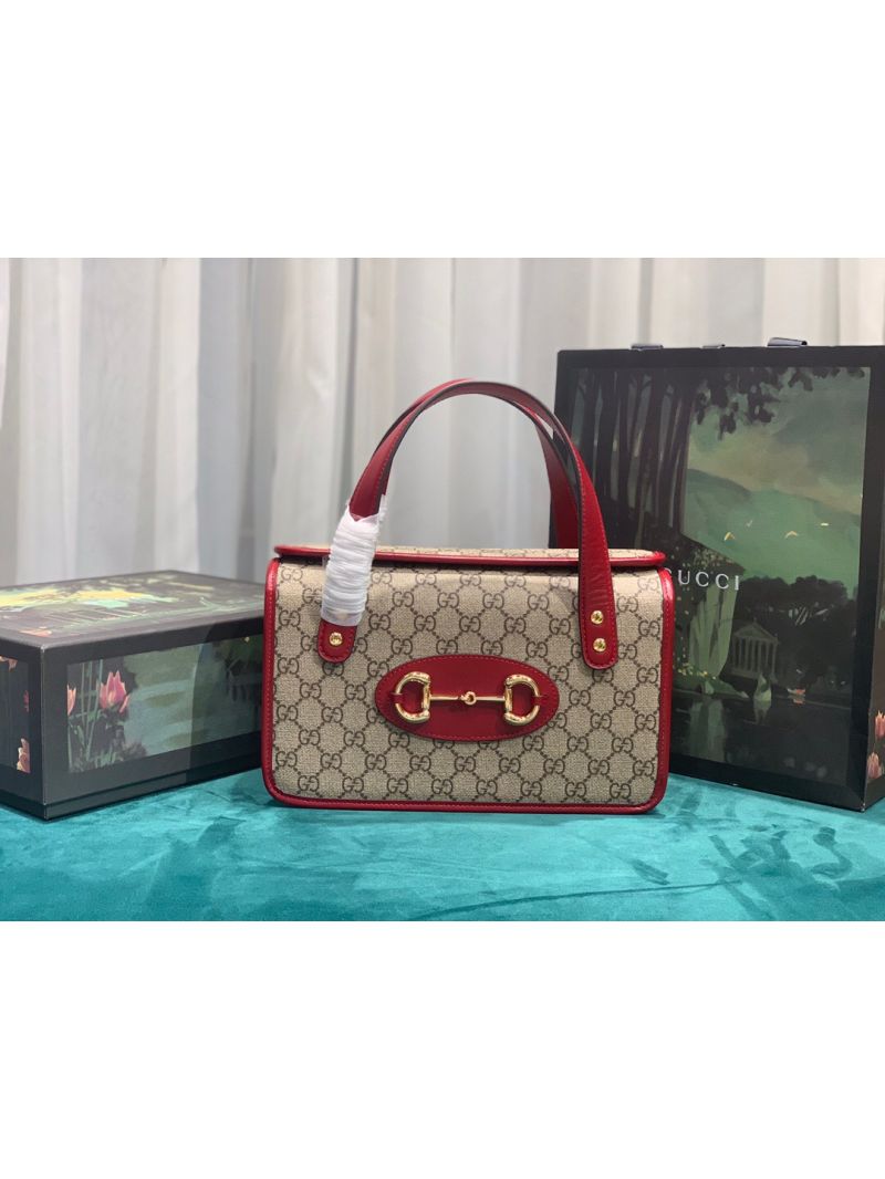 Gucci Horsebit 1955 Small Top Handle Bag GG Supreme 627323 Red