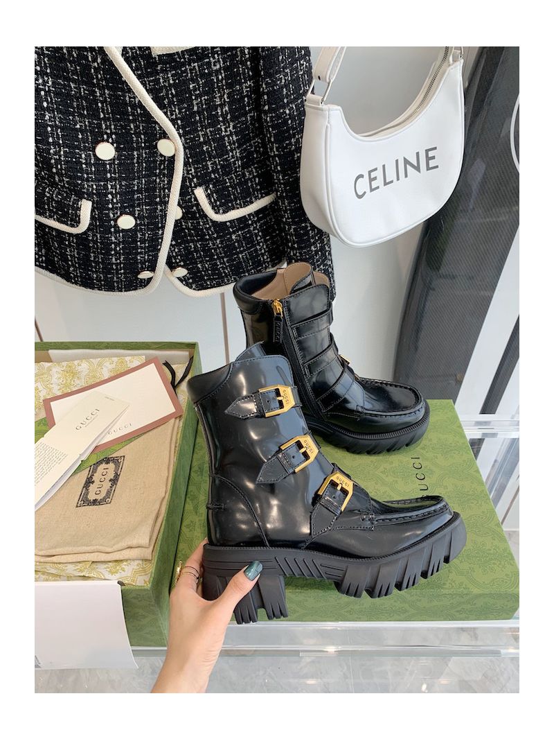 Gucci Women's Ankle Boot With Buckles 663590 Black