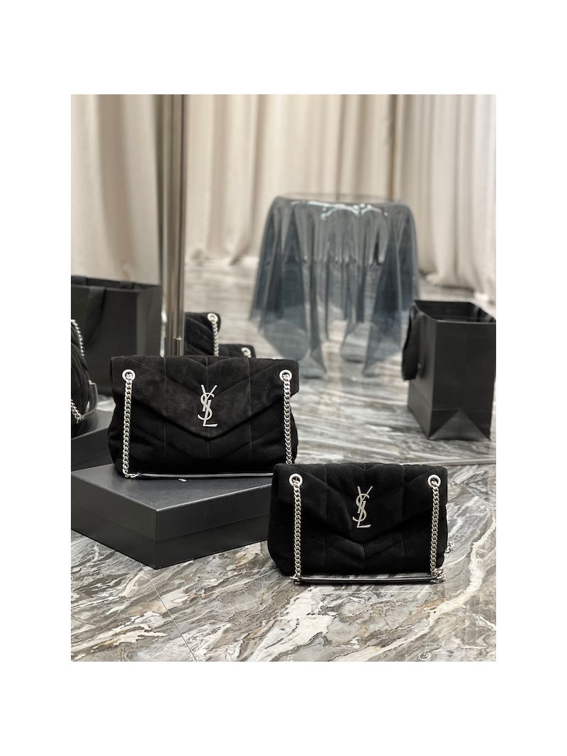 YSL Saint Laurent Loulou Puffer Medium Bag In Quilted Suede And Lambskin 5774751 Black