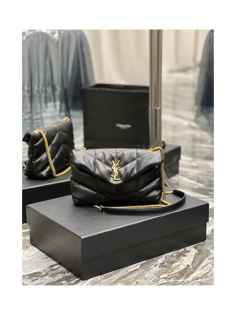 YSL Saint Laurent Mini Loulou Puffer Toy Bag In Quilted Lambskin Black in Gold Hardware