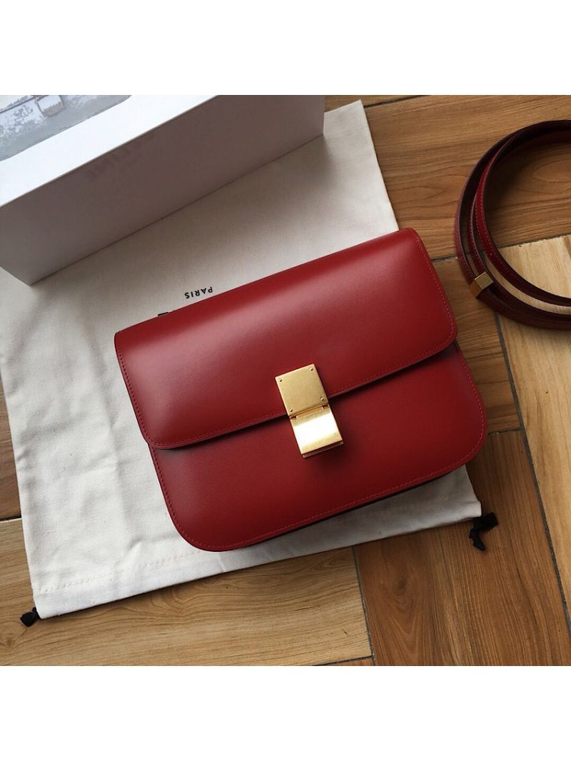 Celine Classic Box Bag in Smooth Calfskin Claret Red