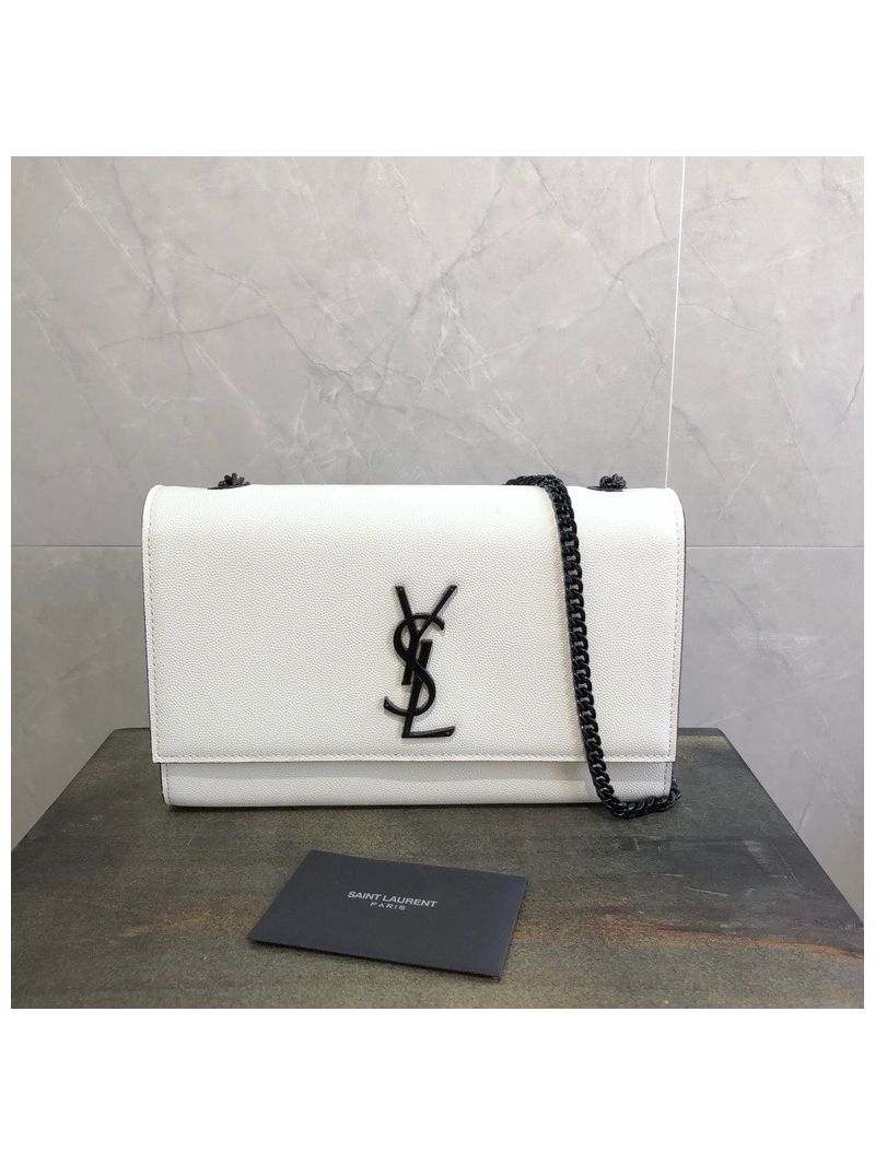 YSL Saint Laurent Classic Monogram Satchel in Grain De Poudre Textured Leather White