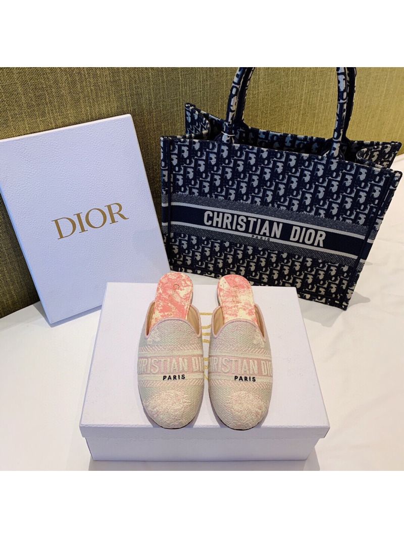 Dior Off Dior Mule Pink Ecru Embroidered with Toile de Jouy Motif